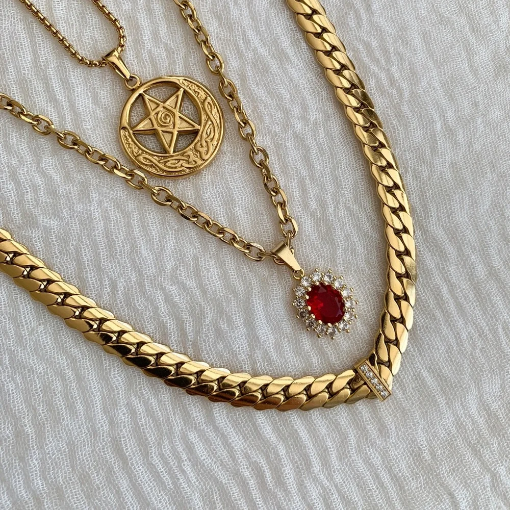 18k Gold Plated Ruby Necklace - Picture 2 of 8